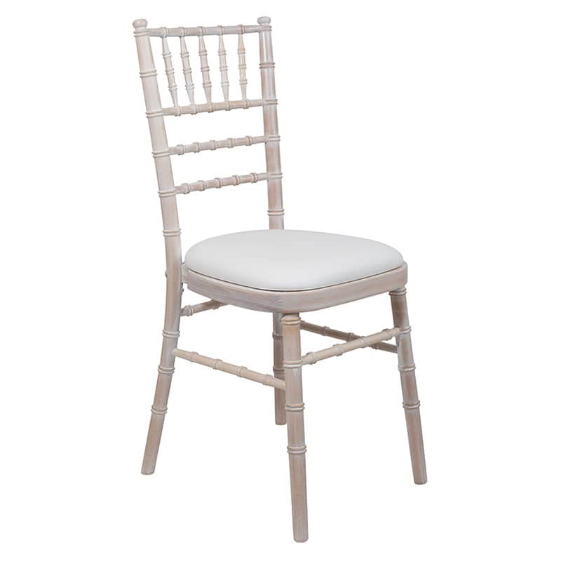 Limewash King Louis Chair light wood rental chair